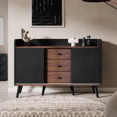 MODFU Sideboard met Drie Lades, Exquisite Houtnerf, Sideboard voor Slaapkamer en Woonkamer, Moderne Houtkleur met Opbergplanken, H80/L117,5/T40 cm