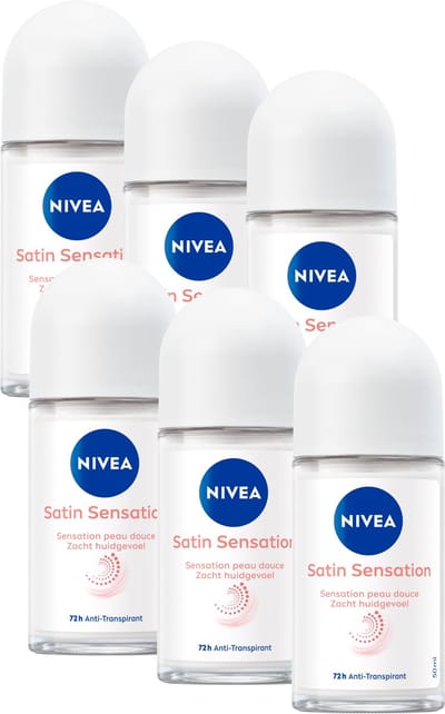 NIVEA Satin Sensation Anti-Transpirant Deo Roller - Zonder Ethylalcohol - 72 uur bescherming - Voordeelverpakking - 6 x 50 ml