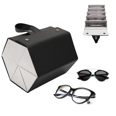 Dailygoods- Opbergdoos Lichte 6-Slot - Brillenkoker - Opvouwbaar - Organizer - PU Lederen - Handvat voor Transport - Brillenhouder
