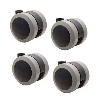 Set van 4 Dubbele Meubelwielen Ø 50 mm met Zacht Loopvlak en Rem