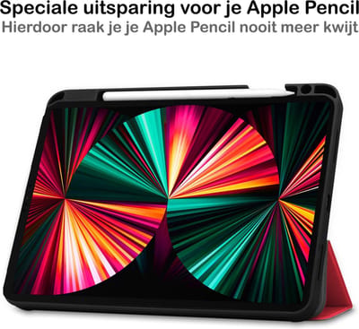 Hoes - Geschikt voor Apple iPad Pro (2021) - 12.9 inch - Dun & Stevig - Trifold Bookcase - Hard Cover Case - Met Uitsparing Geschikt voor Apple Pencil - Hardcover Book - Tablet Hoesje - Rood