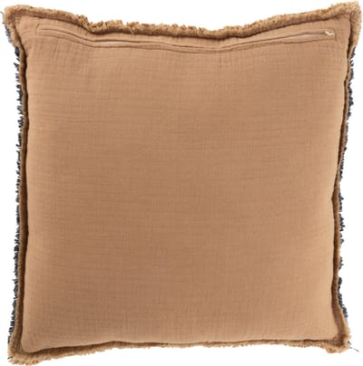 J-Line kussen Gerafelde Randen - polyester/katoen - lichtbruin/blauw