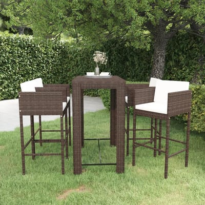 vidaXL - 5-delige - Tuinbarset - met - kussens - poly - rattan - bruin