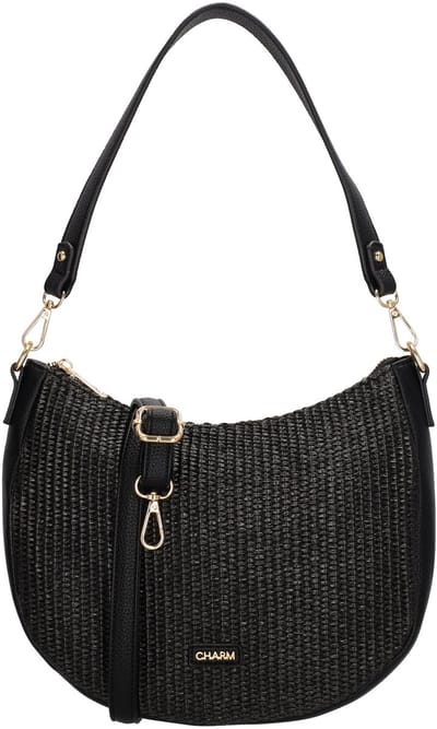 Charm London Paris Schoudertas - Crossbody - Rietlook - Schouderband - Buidel - Zwart