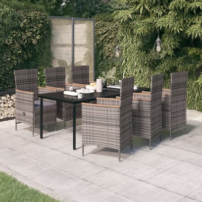 vidaXL - 7-delige - Tuinset - met - kussens - grijs