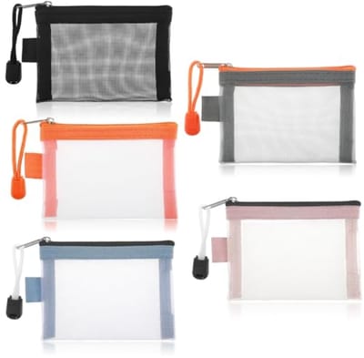 5 stuks mini-netvakken met ritssluiting, 10,5 x 7,5 cm, cosmeticatas, mesh-tas, draagbare opbergtas voor op reis