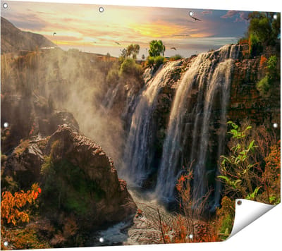Gards Tuinposter Watervallen vanaf de Kliffen - 120x90 cm - Tuindoek - Tuindecoratie - Wanddecoratie buiten - Tuinschilderij