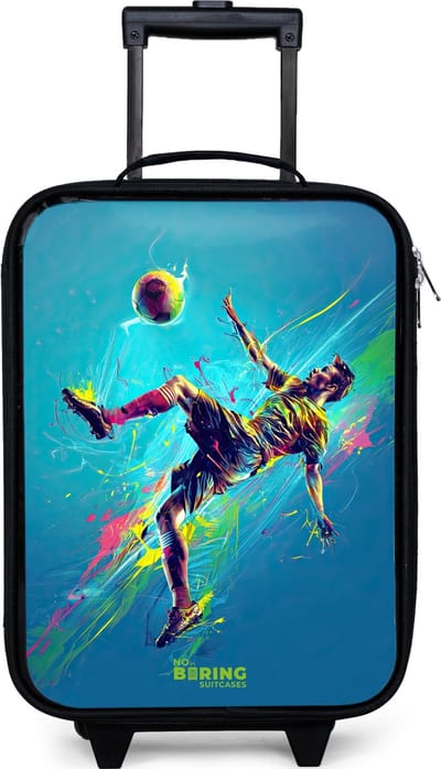 NoBoringSuitcases.com® - Kinderkoffer jongen - Kindertrolley meisje - Neon - Voetbal - Schop - Kleurrijk - Koffer kind lichtgewicht - Reiskoffer trolley voor kinderen - Koffertje met lichtgevende wieltjes - Rolkoffer zwart