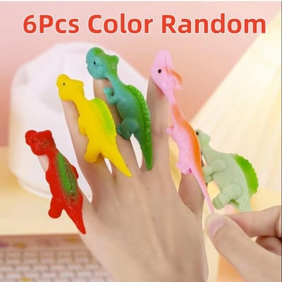 6 Pièces Catapulte Doigt Dinosaure Décompression Créatif Blague Évent Amusant Jouets Collants Muraux Pour Enfants et Étudiants Cadeaux beige