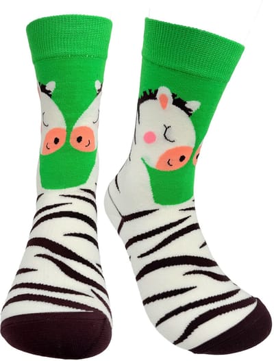 Tutti Footi - Groene Sokken met Zebra - Maat 36/41 - Grappige Dierensokken Dames/tieners