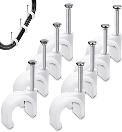 Famanu – Kabelklemmen nagelklemmen 10 mm kabelklemmen 200 stuks kabelhouder muur om te schroeven kabelbevestiging houders Cable Clips met ingestoken spijker voor Wall Wire Organiser sterkstroomkabel (wit)