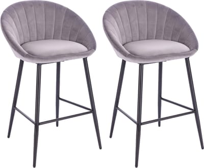 Lina® Liberty Barstoel Grijs - Set van 2 - Velvet - Barkrukken