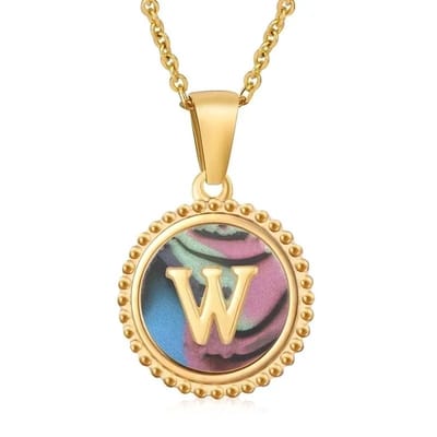 Aramat Jewels | Halskettingen | letter Ketting met Abalone Schelp | W | |1,5mm | Staal | Volwassenen | Verkleurd niet