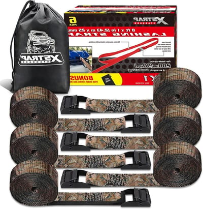 Spanbanden Set - Sjorbanden met gesp - Vracht Vastzetten - Inclusief draagtas - 6 stuks 2.4 meter - Camouflage