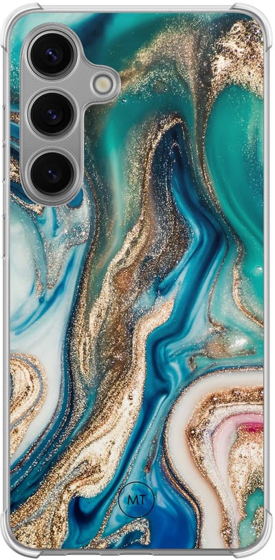 Hoesje (shockproof) geschikt voor Samsung Galaxy S24 - Magic marble - Extra sterke case - TPU/polycarbonaat - Marmer - Multi, Groen, Transparant