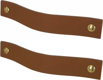 2x Leren handgrepen 'platte greep' XS - LICHTBRUIN (12,6 x 2,5 cm) - incl. 3 kleuren schroefjes (handgreepjes - leren grepen - greepjes - leren lusjes)