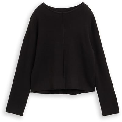 Tom Tailor - Cropped gebreide trui met opstaande kraag - Maat XL - deep black