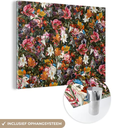 MuchoWow® Glasschilderij 160x120 cm - Schilderij acrylglas - Bloemen - Vlinder - Design - Kunst - Abstract - Schilderij - Oude meesters - Foto op glas - Schilderijen