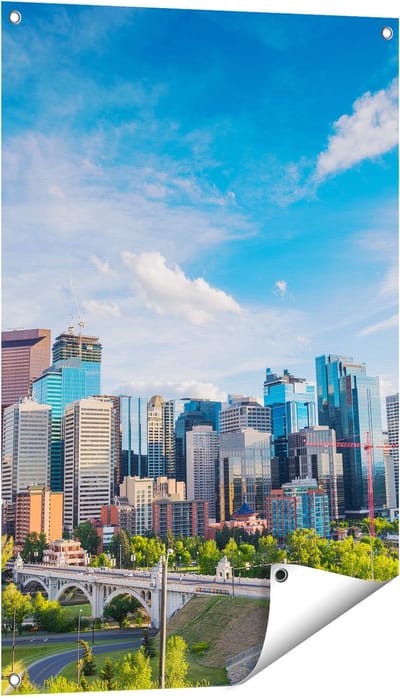Gards Tuinposter Skyline Calgary Stad in Canada - 60x90 cm - Tuindoek - Tuindecoratie - Wanddecoratie buiten - Tuinschilderij