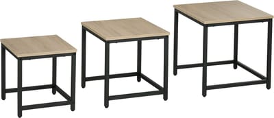 HOMCOM - Salontafel - Set van 3 - Bijzettafels - Staal - Natuurlijk - Hout