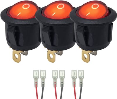 ProRide Wipschakelaar ON-OFF KCD2-220 - met Aansluitkabels - Rond - 3 pins - 250V/6A - Rood - 3 stuks