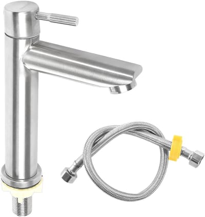 Dailygoods- Koudwaterkraan Hoogwaardig Roestvrij Staal - Wastafelkraan - Eengreepsmengkraan - Kraan voor Gasten Toilet - 60 cm Aansluitslang - Krasbestendig Oppervlak