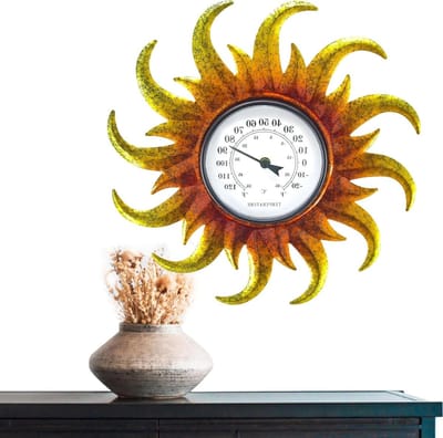 Tuinthermometer Zon - Decoratieve thermometer - Temperatuur meten - Uniek zonontwerp - 40x40 cm - Geel