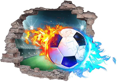Allecto - Voetbalmuursticker - 3D Wandtattoo - Zelfklevend - Blauw - Kinderkamer Decoratie - Tienerkamer - Sportieve Muurstickers