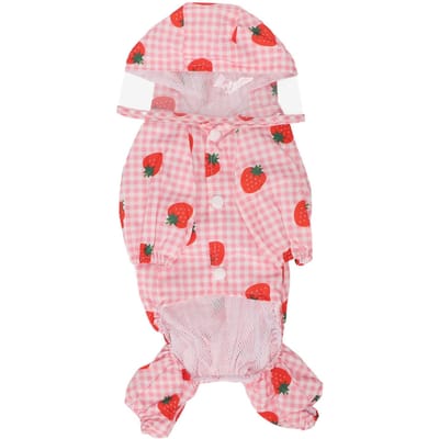 Imperméable pour chien à capuche réfléchissant respirant léger motifs fraise veste de pluie pour chiot pour S(for 2-4kg) white