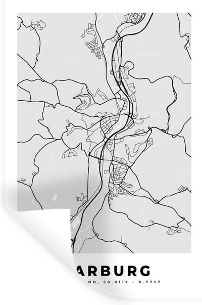 Muurstickers - Sticker Folie - Stadskaart - Plattegrond - Kaart - Marburg - Duitsland - 20x30 cm - Plakfolie - Muurstickers Kinderkamer - Zelfklevend Behang - Zelfklevend behangpapier - Stickerfolie