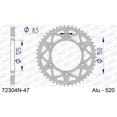 Aluminium tandwiel achter Afam 520 47 dents