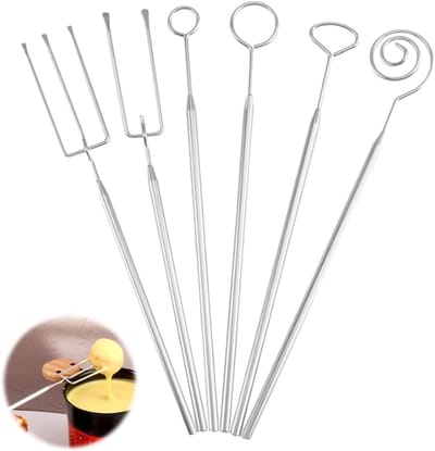 Set van 6 Chocoladevorken van 20 cm - Roestvrij Stalen Vorken voor Handgemaakte Chocolade, Snoep en Truffels, Makkelijk Schoon te Maken