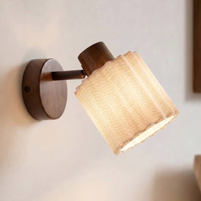 Lindby - wandlamp - 1licht - walnoothout, linnen - H: 17 cm - E14 - Donker hout, beige