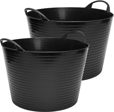 Garronda 25L 2-Pack flexibele kunststof kuip – Voederbak – Emmer – Tubtrug – Wasmand – Zwart - GD-STIC-ElasticBasket
