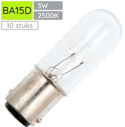 Signaallamp Ba15d 60V 3W - 50 mAh - 10 stuks - T16 Gloeilamp Ø16mm - 54mm - 2500K - Dimbaar