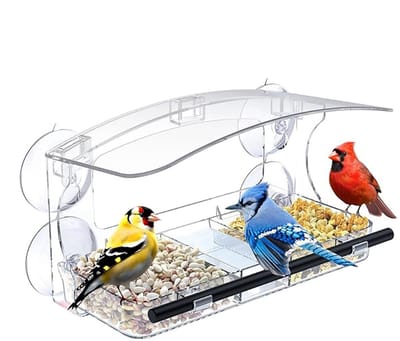 carmdering - Window Bird Feeder - Vogel Voederhuis - Venster Vogelhuisje - Dubbele Zuignappen - Kristalhelder Zicht - Hoogwaardig Kunststof - Weerbestendig Ontwerp - Eenvoudige Reiniging - 1 Stuk