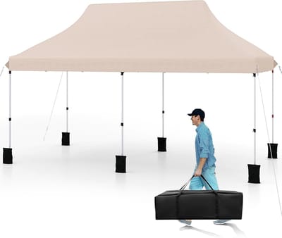 Partytent Verstelbaar - Tuinpaviljoen Feesttent - Buitenfeesten Organiseren - Inclusief Draagtas Haringen - 3 x 6 Meter - Beige