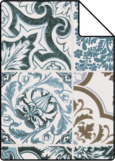 Proefstaal ESTAhome behang tegelmotief blauw en beige - 26.5 x 21 cm - 139290-S