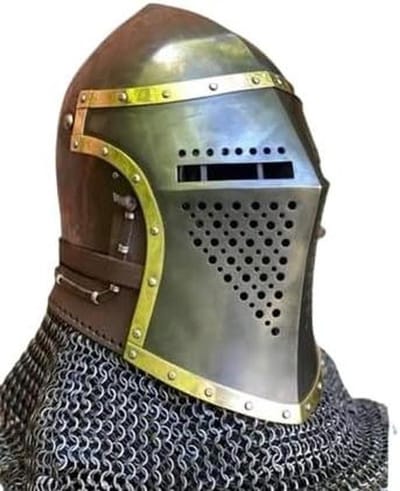 Ridder Helm - Chainmail Helm - Kostuum Accessoire - Handgemaakt Staal - Volwassen Maat - Zoals Afgebeeld