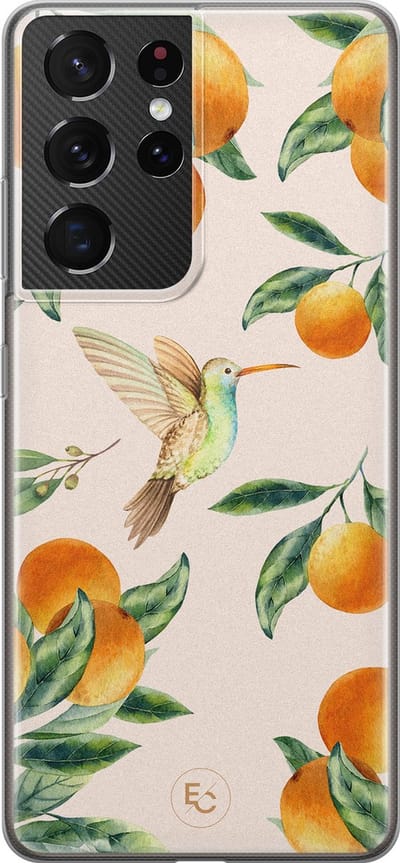 Hoesje geschikt voor Samsung Galaxy S21 Ultra - Tropical fruit - Soft Case - TPU - Natuur - Oranje - ELLECHIQ