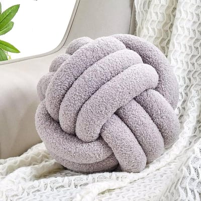 Uvvyui Soft Button Cushion, Home Decorative Cushion Round Pillow, Handmade Knotted Plush Pillow, Round Pillow for Boucle (14 inch, Light Grey)