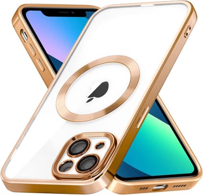Hoesje Geschikt voor iPhone 13 Magsafe hoes backcover – Lens beschermer – Transparant / Goud