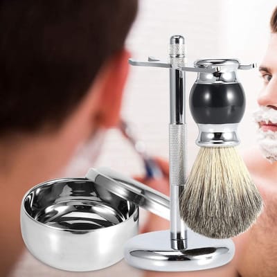 Dailygoods- Scheerkwastenset Dassenhaar - Penseelstandaard - Zeepbakje met Deksel - Elegant Handvat - Premium Kwaliteit - Voor Mannen - Scheerset