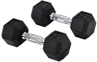 Zeshoekige dumbbells 2-stuks set 2x6 kg, gietijzer met rubberlaag, zwart
