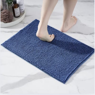 Badmat Antislip van zachte Chenille | Super absorberend en machinewasbaar | Kan gecombineerd worden als een badmat set | Voor de badkamer, douche, bad of als toiletmat | Blauw - 40x60 cm