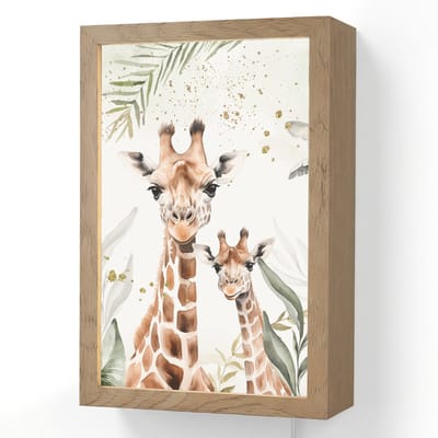 Wandlamp 20x30 cm - Oplaadbaar - Giraffe - Bladeren - Kinderen - Dieren - Jungle - Wandlampen binnen woonkamer - Slaapkamer lamp met kabel - Decoratieve nachtlamp - Vloerlamp snoer