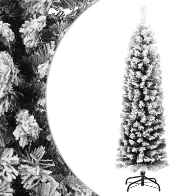 vidaXL - Kunstkerstboom - met - sneeuw - smal - 150 - cm - PVC - groen