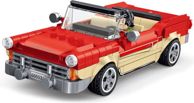 Bouwblokjes vintage cabrio sportauto, 370 blokjes | te combineren met Lego | auto cabrio bouwpakket | rode sportwagen bouwpakket
