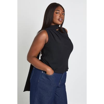 boohoo Dames Plus Wikkel Sjaal Top | Zwart | Maat: 54