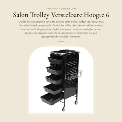 Dailygoods- Salon Trolley Verstelbaar Ontwerp - Opbergtrolley op Wielen - 6-Tier Opbergkar - Lichtgewicht en Duurzaam - Eenvoudige Montage - Flexibele Hoogte Instelling
